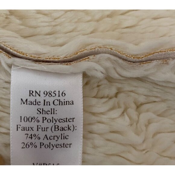 Coldwater Creek Faux Suede & Sherpa Coat Hood Toggle Closure Cream Medium - Picture 7 of 12